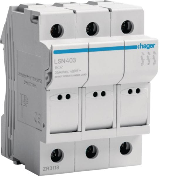 HAGER BOCCHIOTTI - Portafusibile Sezionabile L32 25 A 8X32 Mm 3 Poli 3 M. Din