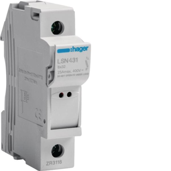 HAGER BOCCHIOTTI - Portafusibile Sezionabile L32 25 A 8X32 Mm + Spia Luminosa 1 Polo 1 M. Din