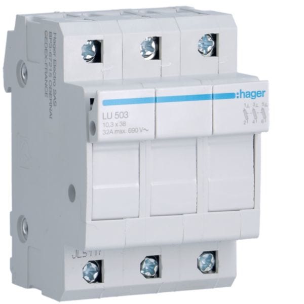 HAGER BOCCHIOTTI - Portafusibile Sezionabile L38 Ul 30 A 10.3X38 Mm 3 Poli 3 M. Din