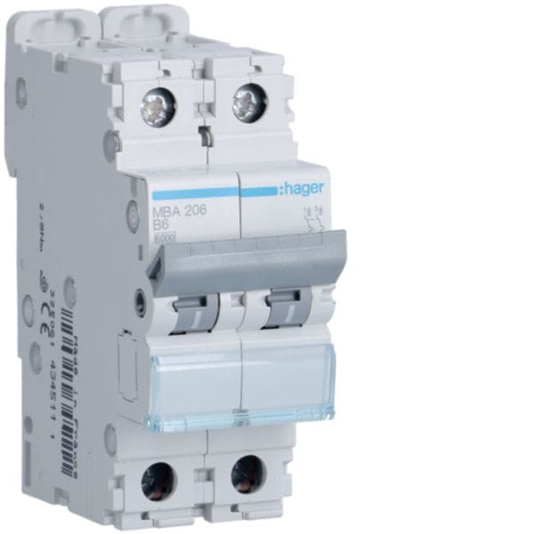 HAGER BOCCHIOTTI - Interruttore Automatico 2P 6A 6Ka B 2M