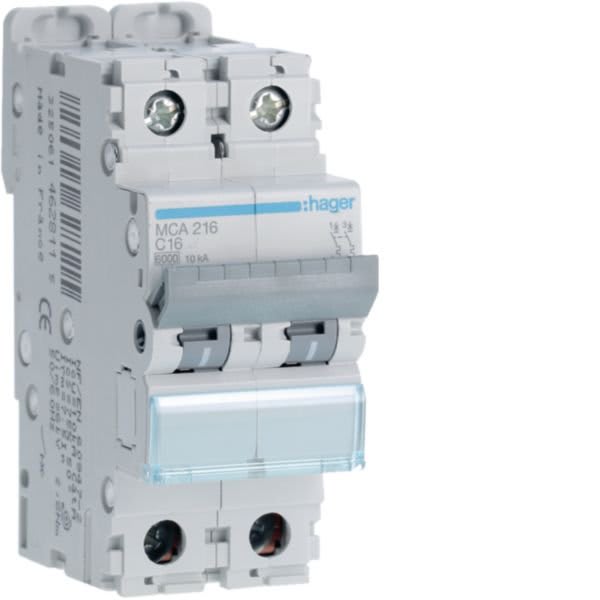 HAGER BOCCHIOTTI - Interruttore Automatico Magnetotermico 2 Poli 16 A 6 Ka Curva C 2 M. Din