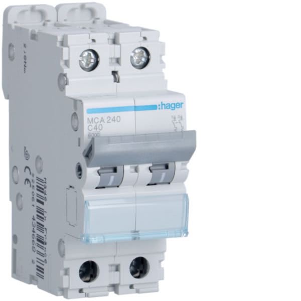 HAGER BOCCHIOTTI - Interruttore Automatico Magnetotermico 2 Poli 40 A 6 Ka Curva C 2 M. Din