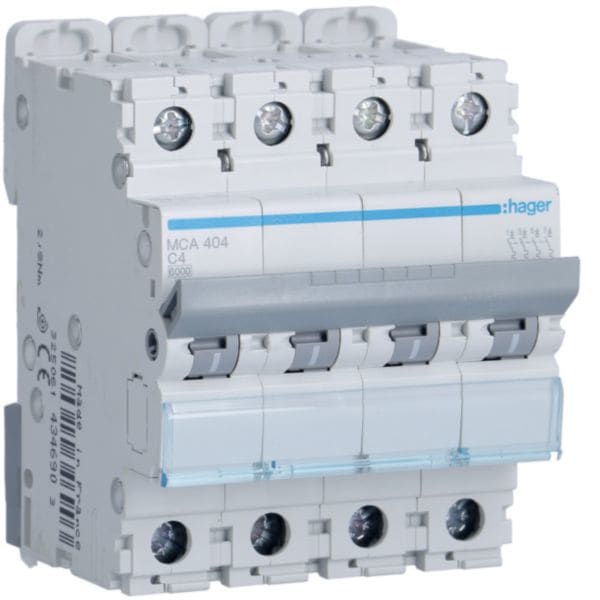 HAGER BOCCHIOTTI - Interruttore Automatico Magnetotermico 4 Poli 4 A 6 Ka Curva C 4 M. Din