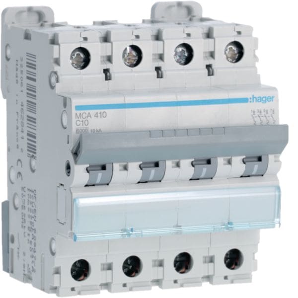 HAGER BOCCHIOTTI - Interruttore Automatico Magnetotermico 4 Poli 10 A 6 Ka Curva C 4 M. Din