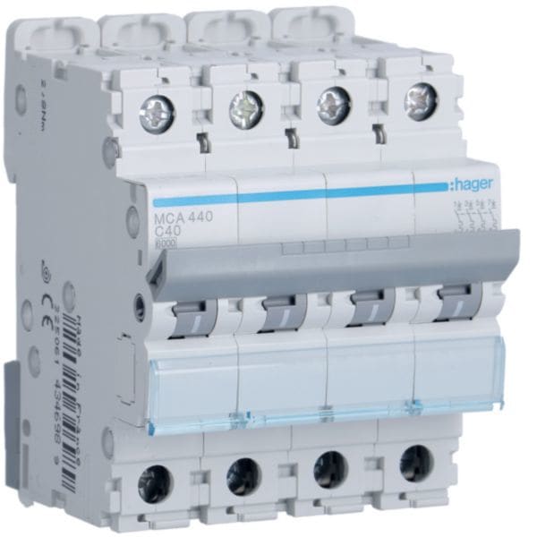 HAGER BOCCHIOTTI - Interruttore Automatico Magnetotermico 4 Poli 40 A 6 Ka Curva C 4 M. Din