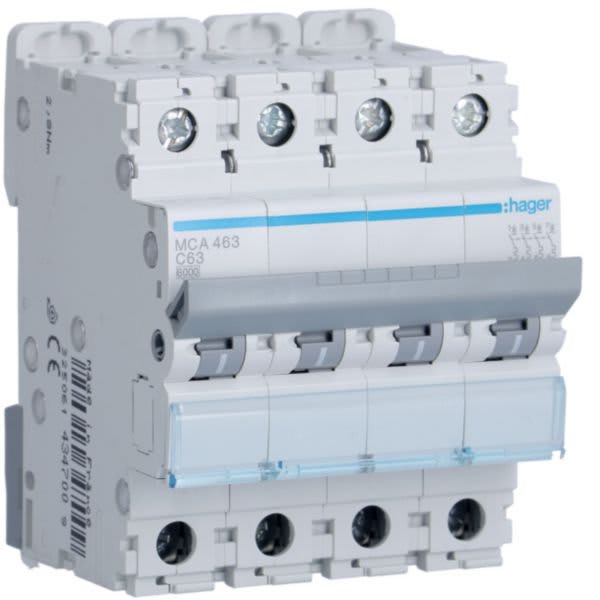 HAGER BOCCHIOTTI - Interruttore Automatico Magnetotermico 4 Poli 63 A 6 Ka Curva C 4 M. Din