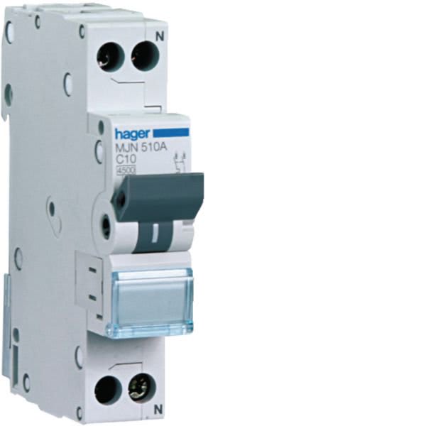 HAGER BOCCHIOTTI - Interruttore Automatico Magnetotermico 1 Polo+N 10 A 4.5 Ka Curva C 1 M. Din