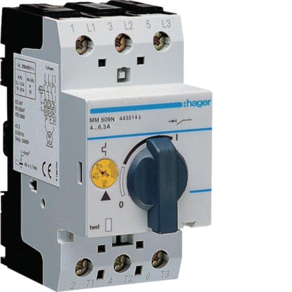 HAGER BOCCHIOTTI - Interruttore Salvamotore Magnetotermico 3 Poli 100 Ka 4-6.3 A 2.5 M. Din