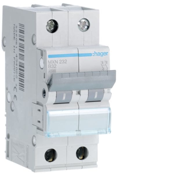 HAGER BOCCHIOTTI - Interruttore Automatico Magnetotermico 2 Poli 32 A 4.5 Ka Curva B 2 M. Din