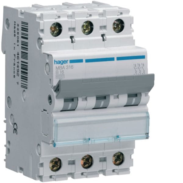 HAGER BOCCHIOTTI - Interruttore Automatico Magnetotermico 3 Poli 6 A 4.5 Ka Curva B 3 M. Din
