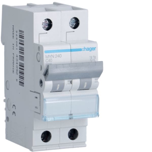 HAGER BOCCHIOTTI - Interruttore Automatico Magnetotermico 2 Poli 40 A 4.5 Ka Curva C 2 M. Din