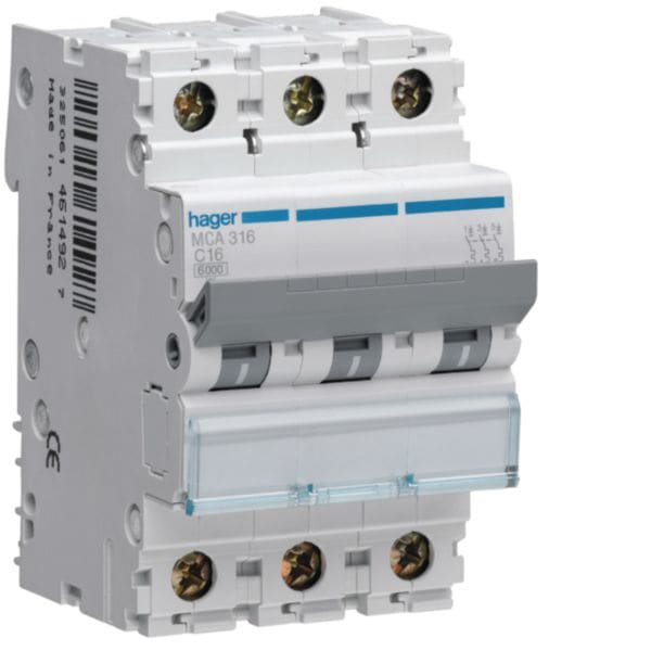 HAGER BOCCHIOTTI - Interruttore Automatico Magnetotermico 3 Poli 10 A 4.5 Ka Curva C 3 M. Din