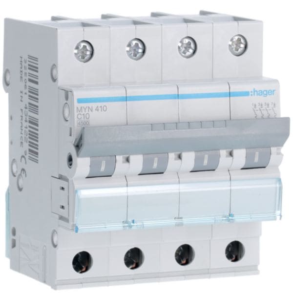 HAGER BOCCHIOTTI - Interruttore Automatico Magnetotermico 4 Poli 10 A 4.5 Ka Curva C 4 M. Din