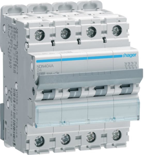 HAGER BOCCHIOTTI - Interruttore Automatico Magnetotermico 4 Poli 4 A 10 Ka Curva D 4 M. Din