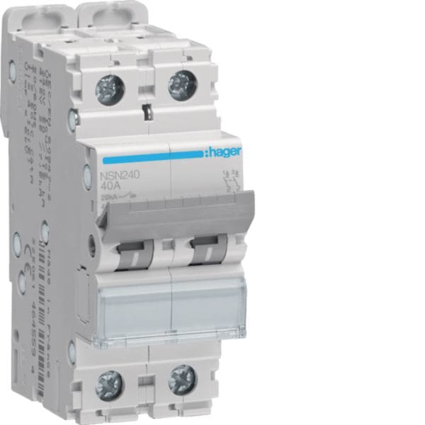 HAGER BOCCHIOTTI - Interruttore Automatico Magnetotermico 2 Poli 40 A 20 Ka Curva D 2 M. Din