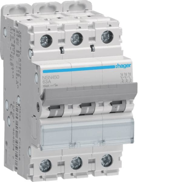 HAGER BOCCHIOTTI - Interruttore Automatico Magnetotermico 4 Poli 50 A 15 Ka Curva D 4 M. Din