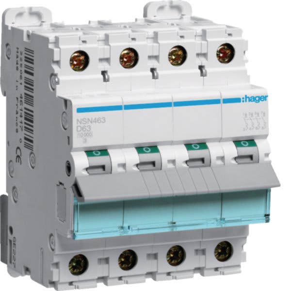 HAGER BOCCHIOTTI - Interruttore Automatico Magnetotermico 4 Poli 63 A 15 Ka Curva D 4 M. Din