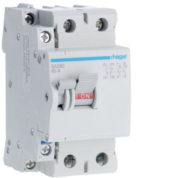 HAGER BOCCHIOTTI - Inter. Di Manovra - Sez. 2 Poli 80 A 250 V Ac Access. + 1 Cont. Aux 2.5 M. Din