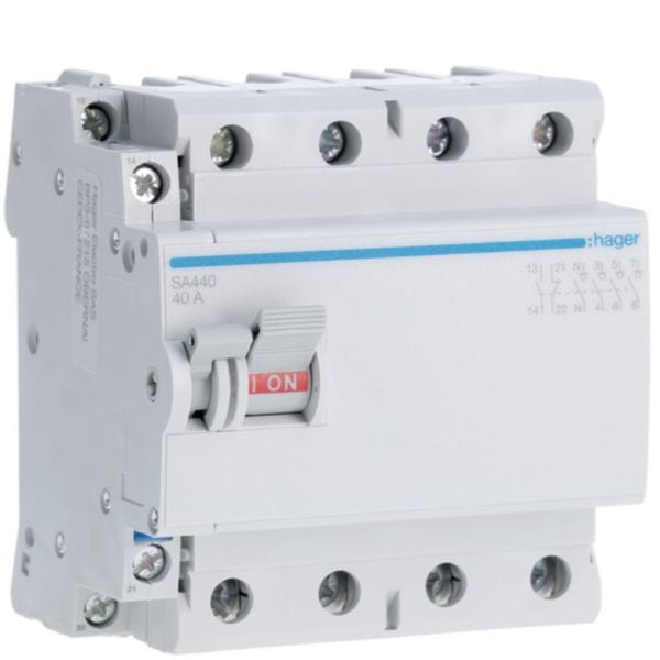 HAGER BOCCHIOTTI - Inter. Di Manovra - Sez. 4 Poli 40 A 400 V Ac Access. + 1 Cont. Aux 4.5 M. Din