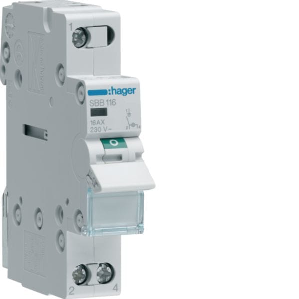 HAGER BOCCHIOTTI - Interruttore Di Manovra - Sezionatore 1 Polo 16 A 230 V Ac 1 M. Din + Spia Lum