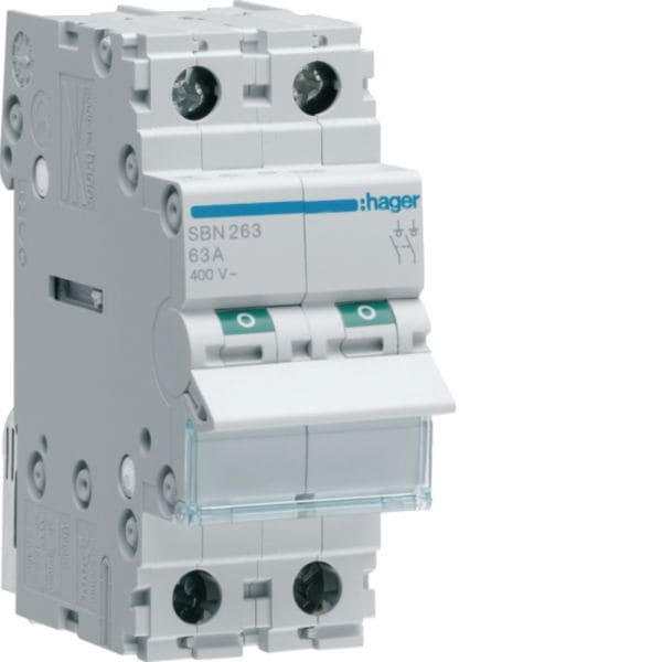 HAGER BOCCHIOTTI - Interruttore Di Manovra - Sezionatore 2 Poli 63 A 400 V Ac 2 M. Din