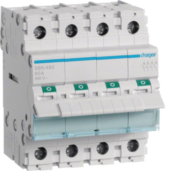 HAGER BOCCHIOTTI - Interruttore Di Manovra - Sezionatore 4 Poli 80 A 400 V Ac 4 M. Din