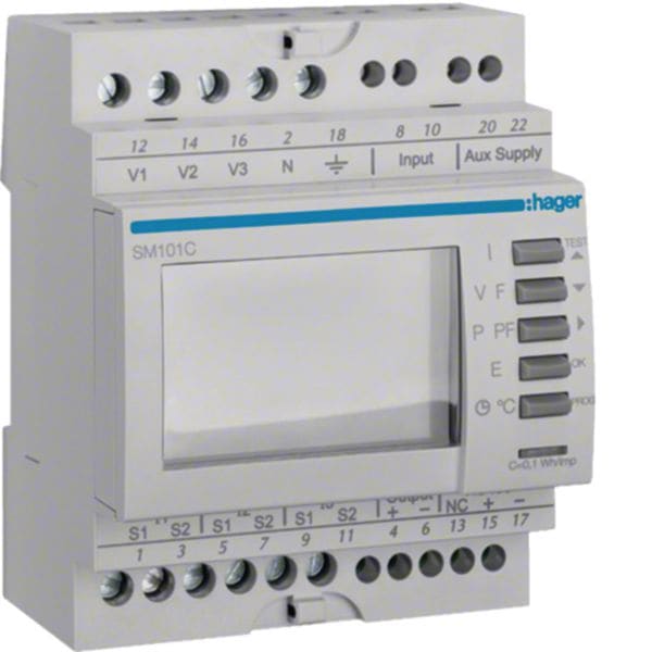 HAGER BOCCHIOTTI - Multimetro Digitale V-I-F-P-Q-A-Cosfi-T-Kwh Rs485 Jbus Modbus 4 M. Din