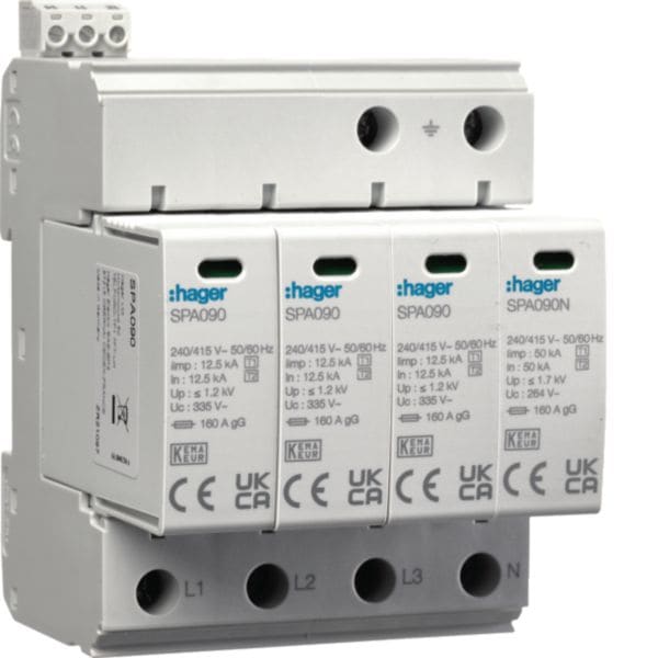 HAGER BOCCHIOTTI - SPD T1+T2 4P TN-S/TT 50kA Up 1,2kV con contatto ausiliario