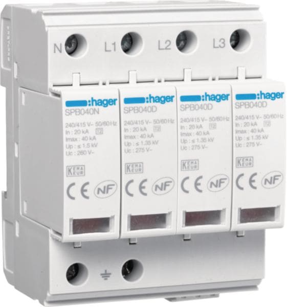 HAGER BOCCHIOTTI - SPD 4P T2 TNS/TT Uc 275V In 20kA Imax 40kA con contatto ausiliario