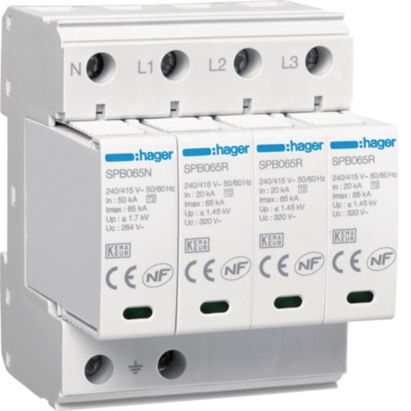 HAGER BOCCHIOTTI - SPD 4P T2 TNS/TT Uc 320V In 20kA Imax 65kA con contatto ausiliario