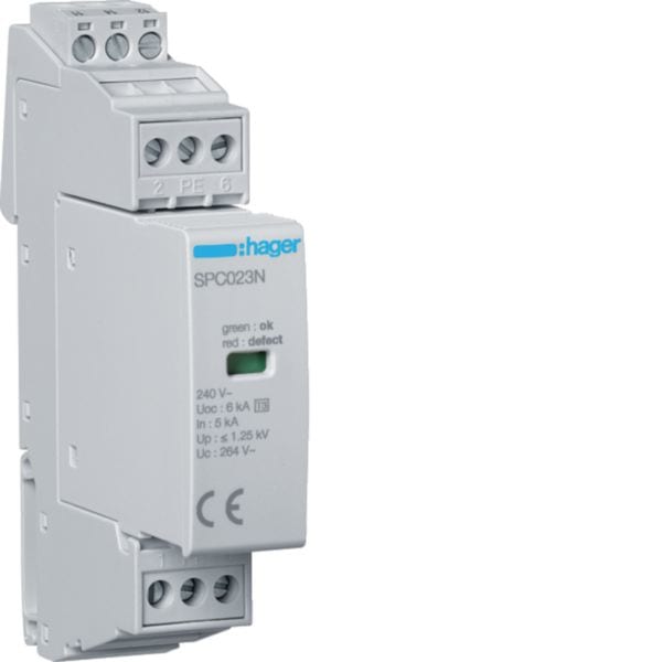 HAGER BOCCHIOTTI - SPD T3 1P+N Uc 264V In 5kA Up 1.25kV con contatto ausiliario