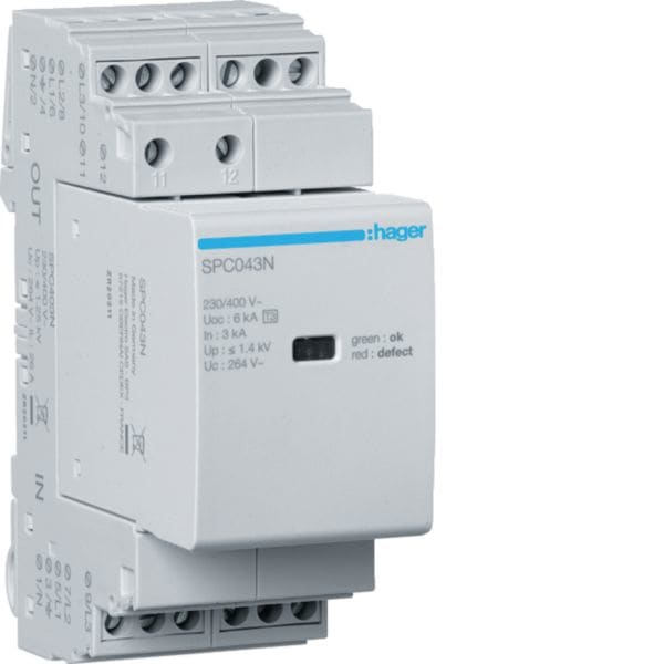 HAGER BOCCHIOTTI - SPD T3 3P+N Uc 264V In 3kA Up 1.4kV con contatto ausiliario