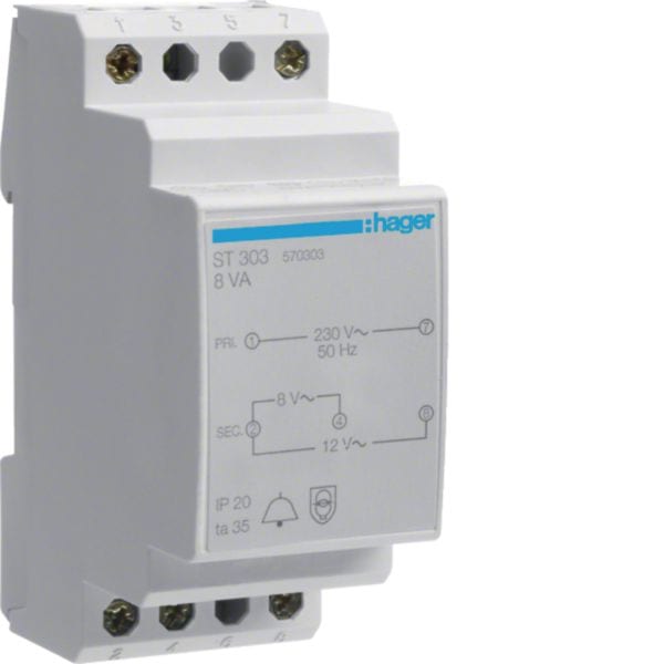 HAGER BOCCHIOTTI - Trasformatori Per Campanelli 230 V - 8 - 12 V Ac 8 Va 2 M. Din