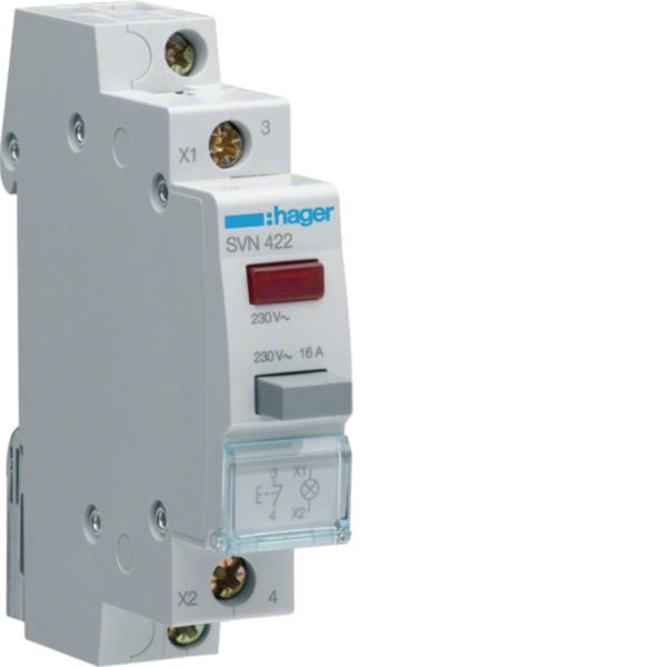 HAGER BOCCHIOTTI - 1 Pulsante Luminoso 230 V Ac Led Rosso A Impulso 1 Nc 1 M. Din