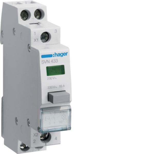 HAGER BOCCHIOTTI - 1 Pulsante Luminoso 230 V Ac Led Verde A Ritenuta 2 Na 1 M. Din