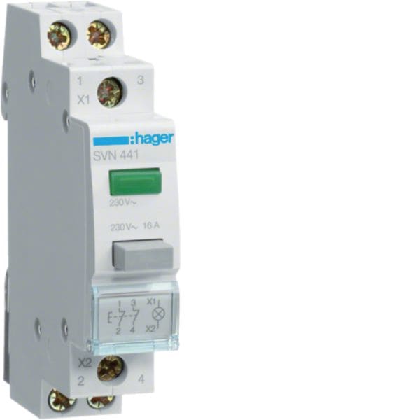 HAGER BOCCHIOTTI - 1 Pulsante Luminoso 230 V Ac Led Verde A Impulso 2 Nc 1 M. Din