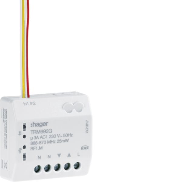 HAGER BOCCHIOTTI - micromodulo RF KNX Quicklink inc. 2 In + 1 Out veneziane 3 A alim. 230V AC