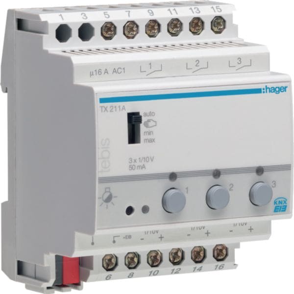 HAGER BOCCHIOTTI - Modulo Dimmer Bus KNX - 3 Out 1-10V - 4 Mod.Din
