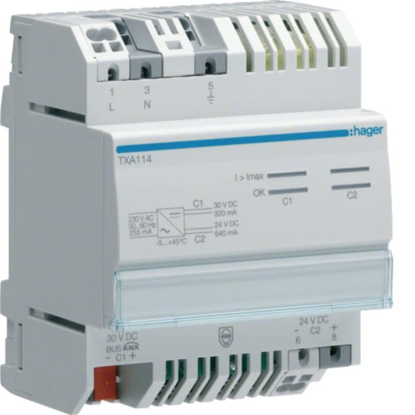 HAGER BOCCHIOTTI - ALIMENT. BUS KNX 320MA + AUX 24V DC 4M