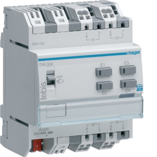 HAGER BOCCHIOTTI - Modulo Ingresso On/Off Bus KNX - 4 In 230 V Ac - 4 Moduli Din