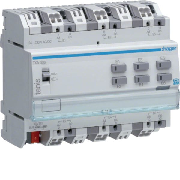 HAGER BOCCHIOTTI - Modulo Ingresso On/Off Bus KNX - 6 In Universali 230V Ac/Dc - 6 Moduli Din