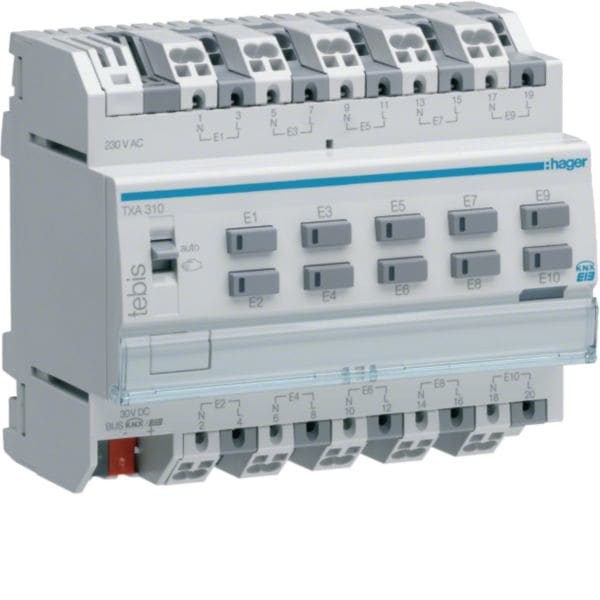 HAGER BOCCHIOTTI - Modulo Ingresso On/Off Bus KNX - 10 In 230 V Ac - 6 Moduli Din