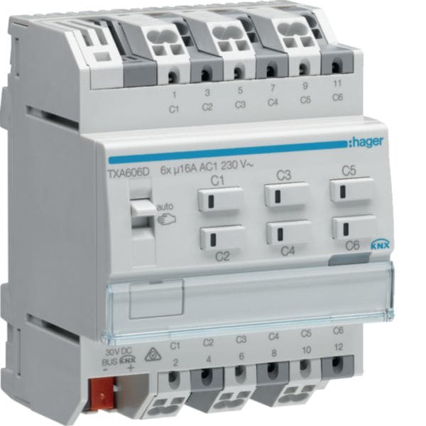 HAGER BOCCHIOTTI - Modulo TP KNX easy 6 Out 16A AC1 230V C-Load 4M