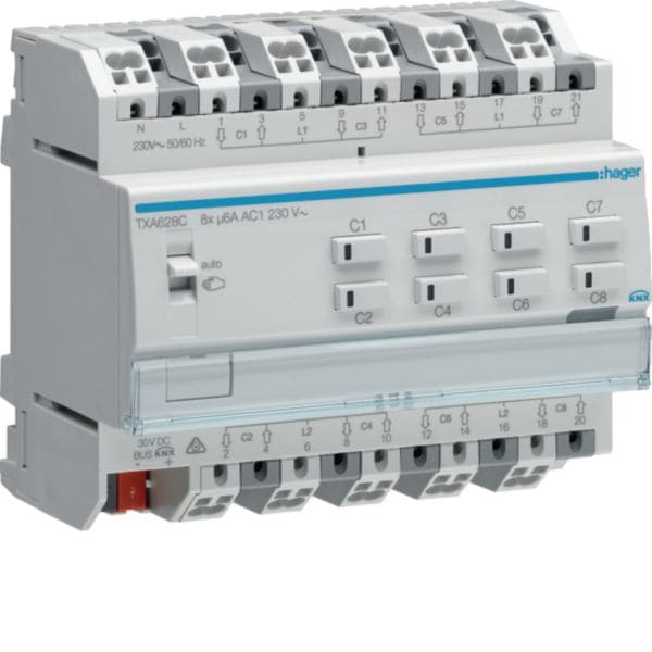 HAGER BOCCHIOTTI - MODULO VENEZIANE BUS KNX - 8 OUT 6A AC1 230V - 6 MOD.DIN