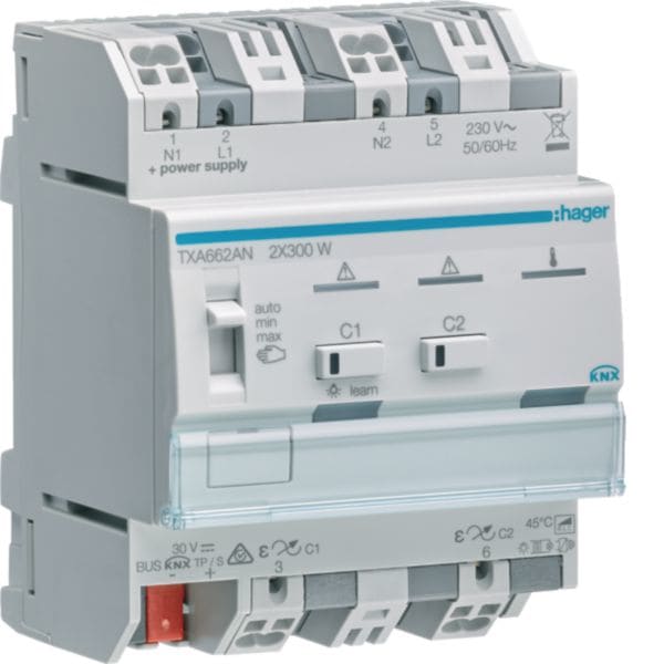 HAGER BOCCHIOTTI - Modulo TP KNX easy Dimmer RLC 2 Out Combinabili 600W Max. 230V 4M
