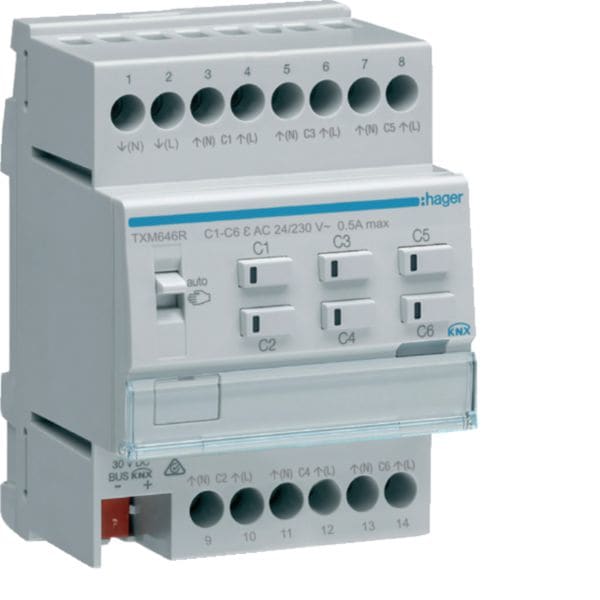 HAGER BOCCHIOTTI - MODULO KNX TP EASY RISCALDAMENTO 6 OUT TRIAC 230V-24VAC 4M + 12 REGOLATORI