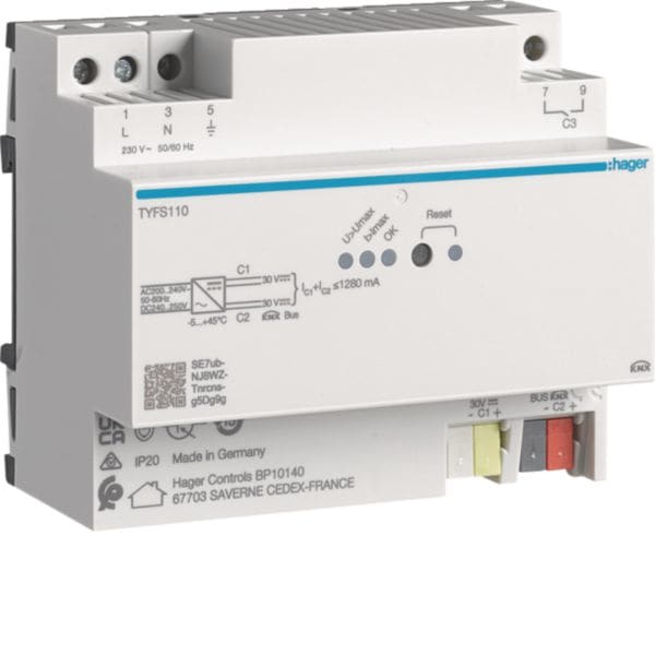 HAGER BOCCHIOTTI - Modulo alimentatore bus KNX 2 X 640MA con contatto NA 6M