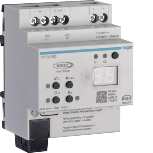 HAGER BOCCHIOTTI - Gateway KNX/Dali 2 TW - 2 out x 64 Disp/32 Gruppi - 16 Scenari - 4 Moduli