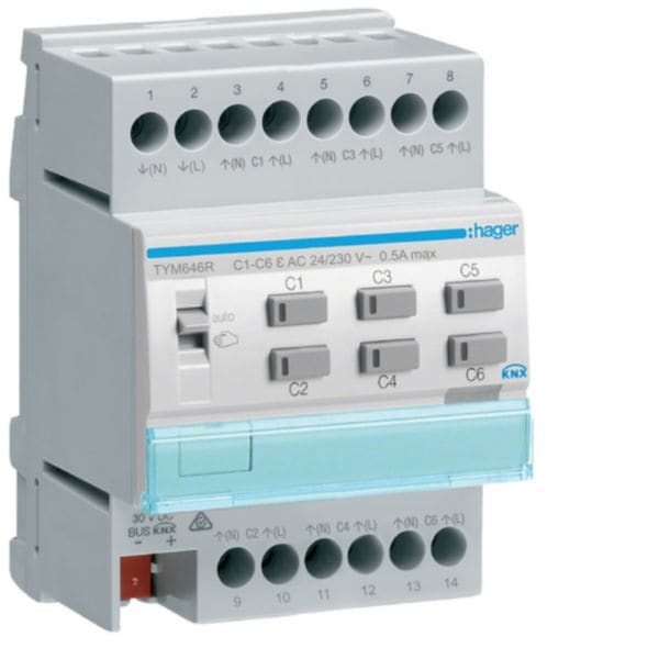 HAGER BOCCHIOTTI - Modulo KNX TP riscaldamento 6 OUT triac 230V-24V AC 4M + 12 regolatori
