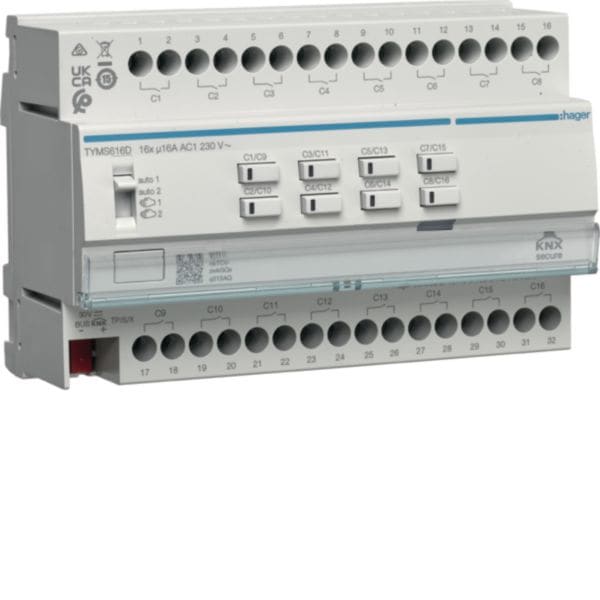 HAGER BOCCHIOTTI - Modulo KNX Secure 16 OUT 16A AC1 230V C-LOAD 8M